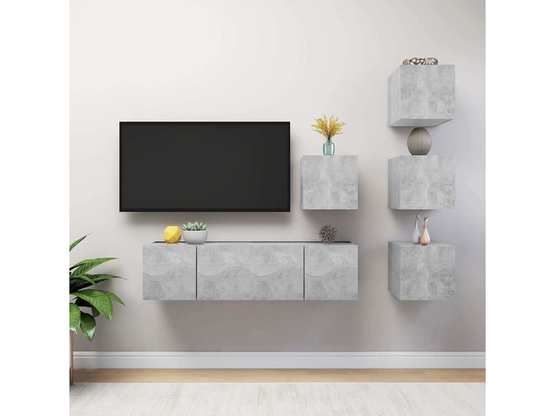  Ensemble de meubles tv 6 pcs gris béton bois d'ingénierie shl51174  - Conforama B