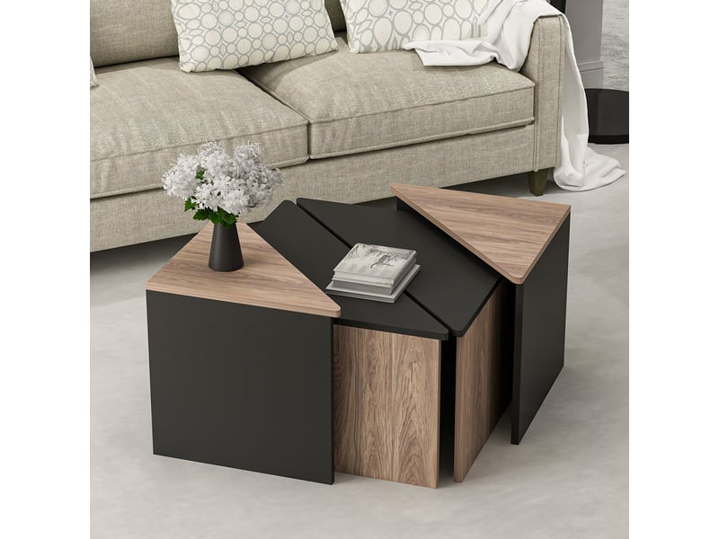Set de 4 tables basses frederikshavn carrées gigognes effet chêne anthracite [en.casa] Frederikshavn - Conforama A