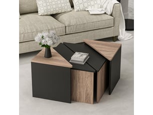 Set de 4 tables basses frederikshavn carrées gigognes effet chêne anthracite [en.casa]
