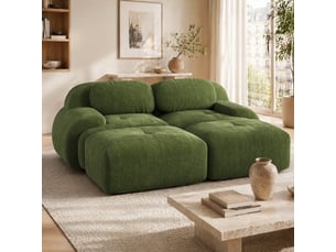 Canapé 2 places,208x178x70 cm,modulable avec chaiselongue,velours côtelé,vert