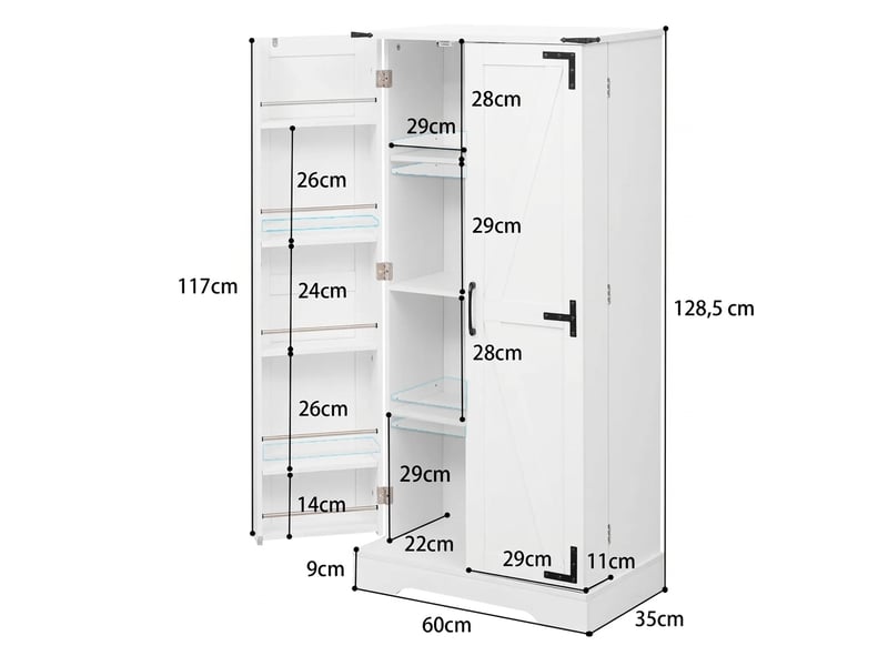  Armoire de cuisine blanche, buffet style maison de campagne avec led, 128.5cm  - Conforama E