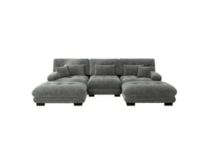 Canapé d'angle modulable en u 6 places en chenille gris avec ottoman
