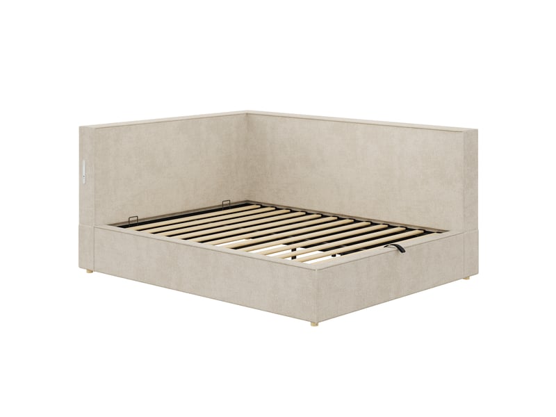  Lit coffre 140x190 cm avec sommier relevable hydraulique, sans matelas, beige  - Conforama R