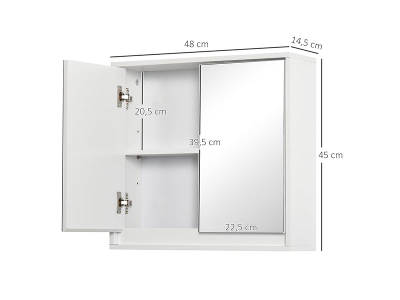 Armoire murale miroir salle de bain 2 étagères panneaux particules mdf blanc dim. 48l x 14l x 45h cm - Conforama C