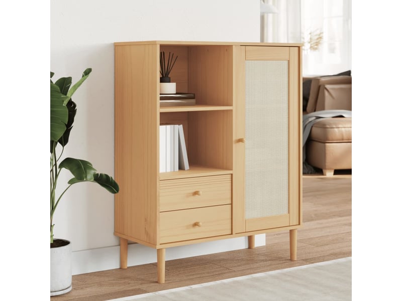  Buffet - bahut - meuble de rangement senja aspect rotin marron 90x40x112cm bois massif de pin  - Conforama B
