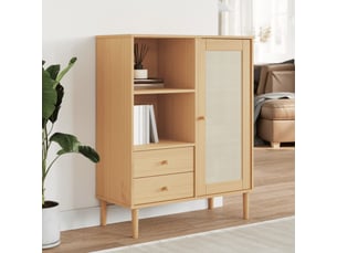 Buffet - bahut - meuble de rangement senja aspect rotin marron 90x40x112cm bois massif de pin