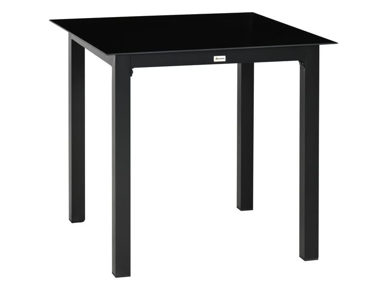 Table de jardin carrée 80x80x74 cm pour 4 personnes, plateau en verre trempé, métal noir - Conforama A