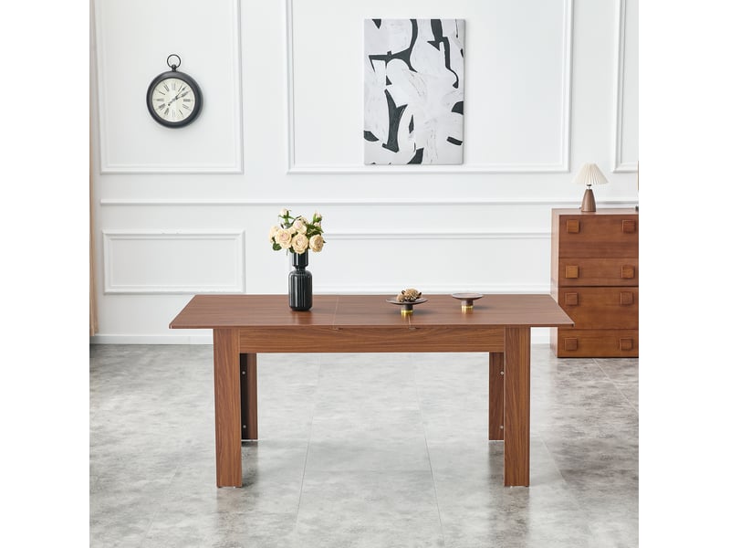  Table à manger rectangulaire extensible 220 cm, 2 abattants, noyer en mdf  - Conforama D