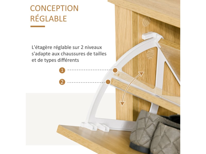  Meuble chaussure entrée, armoire à chaussures meuble d'entrée et couloir - 2 abattantes portes 2 compartiments  - Conforama E