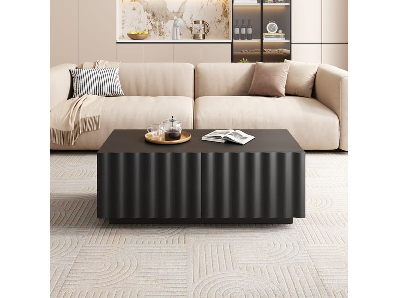  Table basse design 100x50x40 cm avec motif en vagues et 2 tiroirs, table de salon minimaliste,noir evarich - Conforama B