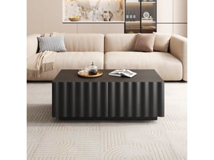 Table basse design 100x50x40 cm avec motif en vagues et 2 tiroirs, table de salon minimaliste,noir