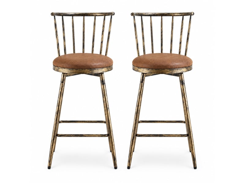  Tabouret de bar haut 39x39x96 cm, chaise de bar, style windsor, dossier à barreaux, structure en métal, couleur marron  - Conforama A