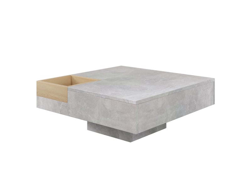  Table basse avec boîte de rangement amovible pour salon en panneaux de particules 72×72×30 cm gris béton et bois  - Conforama A