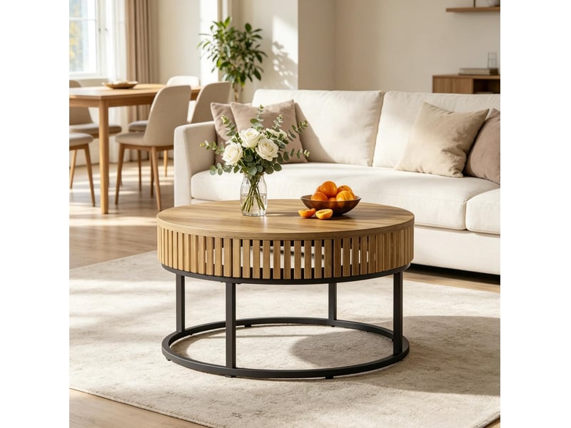  Table basse ronde 80 cm mdf et métal evryae  - Conforama C