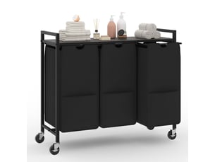Panier à linge 3 compartiments 48l – cadre métal, étagère 45kg, roulettes – trieur linge pour buanderie chambre-noir