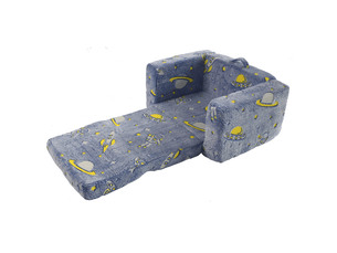 Fauteuil enfant pliable 103 x 63 x 38 cm bleu vert blanc, tissu peluche pour lire et se détendre