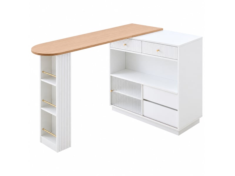 Îlot de cuisine bar extensible pivotant 360° avec led et rangement blanc - Conforama A