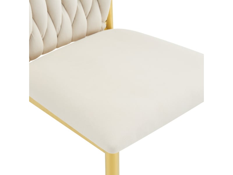  Chaise de salle à manger capitonnée luxueuse en velours beige, motif tissé, pieds dorés, style moderne pour cuisine  - Conforama E