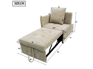 Canapé 2 places, avec fonction couchage, dossier réglable, en tissu effet lin, coloris beige, l177 x p68 x h65 cm, gain de place
