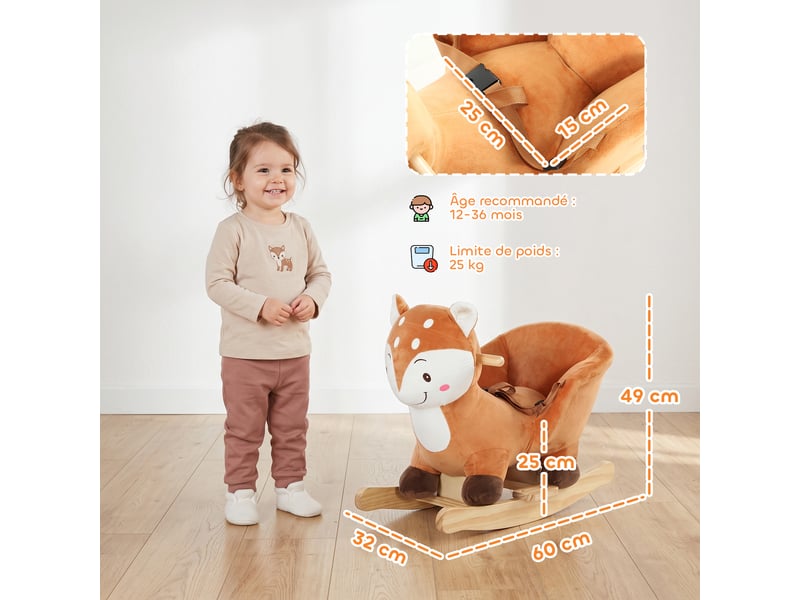  Bascule bébé cerf du japon effets sonores siège ceinture marron  - Conforama C