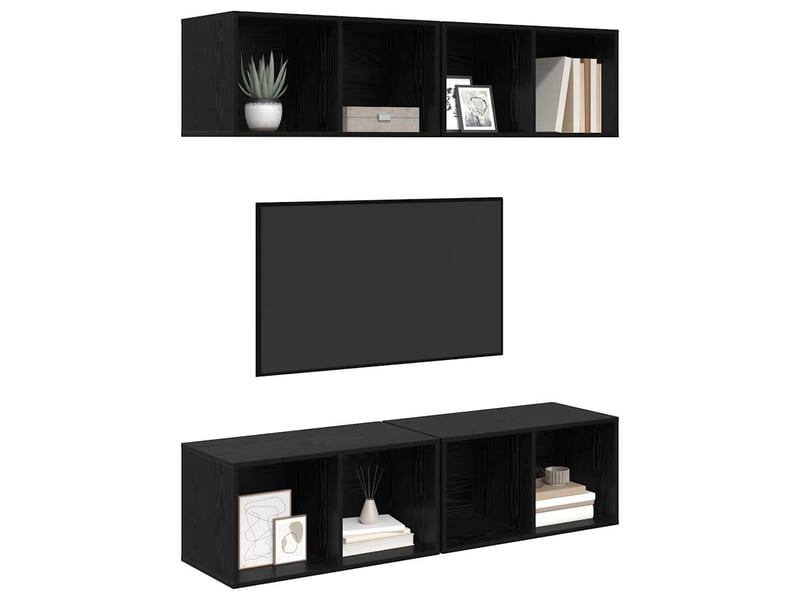  Ensemble meuble tv - banc tv - meuble de rangement 4 pcs chêne noir bois d'ingénierie  - Conforama C