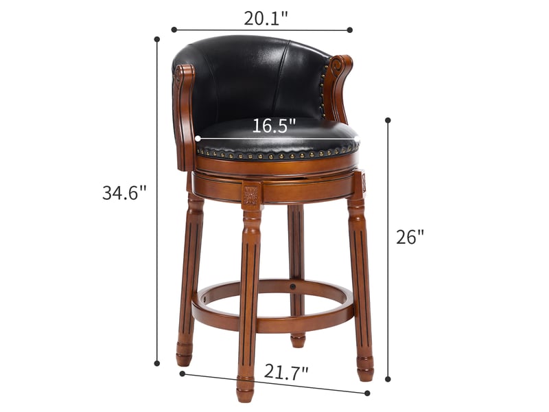  Chaise de bar pivotante,54,8x54,8x96 cm,avec dossier,cuir véritable,noir  - Conforama C