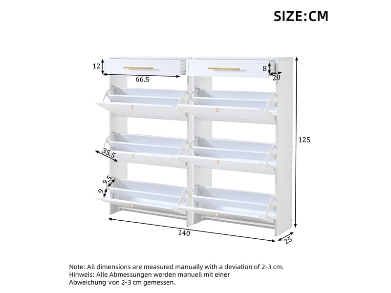  Ensemble meuble à chaussures moderne blanc avec 12 compartiments, 2 tiroirs, mdf, rangement polyvalent  - Conforama C