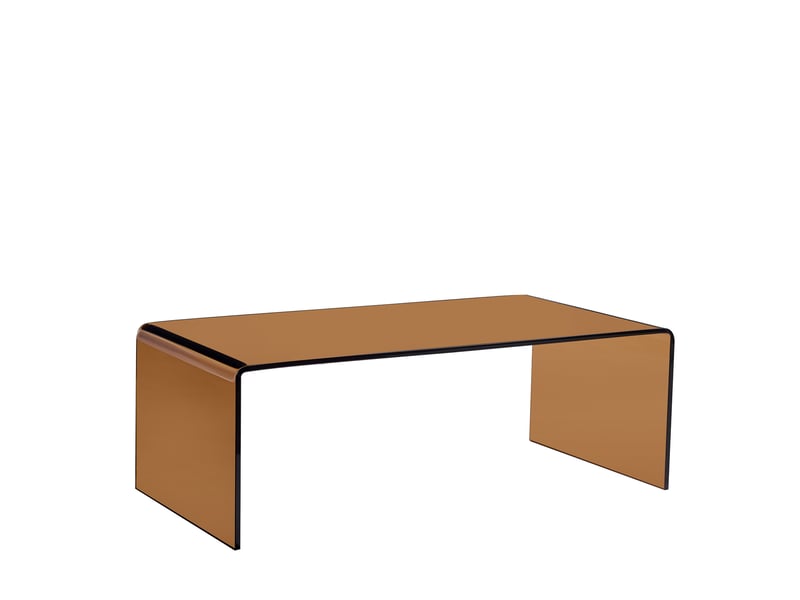  Table basse en verre trempé marron transparent 100 cm, design courbé brillant pour votre salon au quotidien  - Conforama E