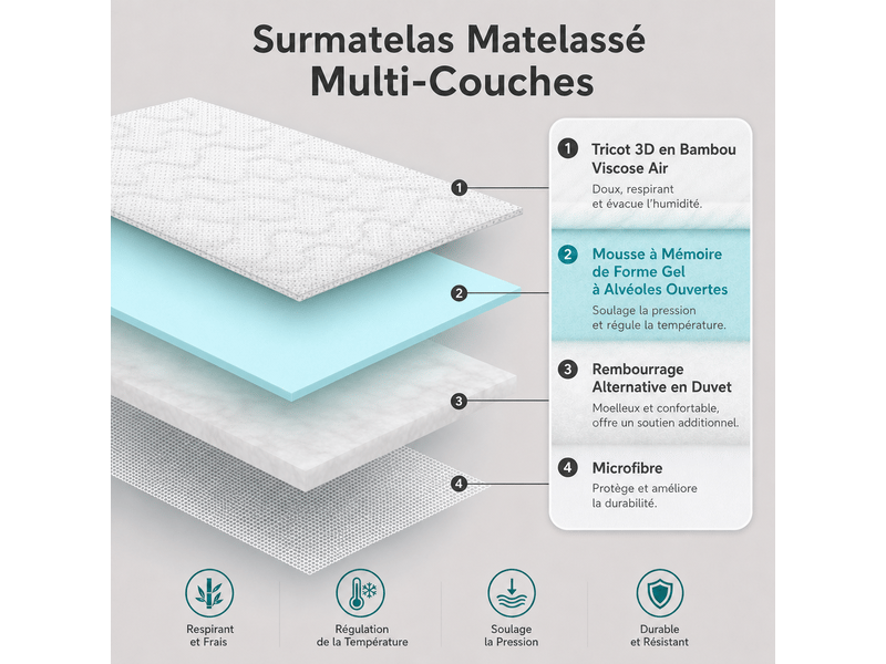  Surmatelas housse 180x200 | mémoire de forme pour 2 personnes | poche extra-profonde jusqu'à 30 cm | contre les maux de dos OverMattress180x200 - Conforama B