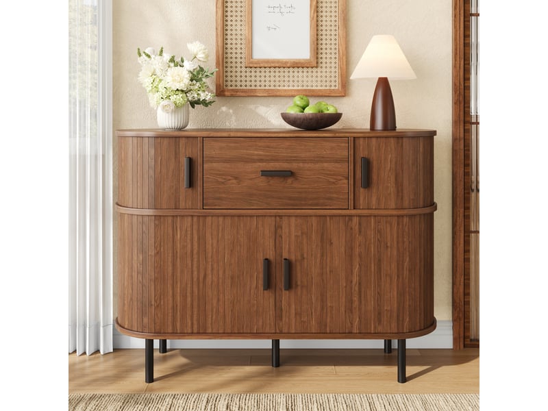  Buffet à 2 niveaux avec portes coulissantes et tiroir pour salon 110×35×81,5 cm noyer  - Conforama B