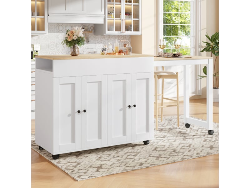  Table bar extensible 117-180x50x94,6 cm, 6 étagères, rangement, séparation salon, bistrot, blanc  - Conforama B