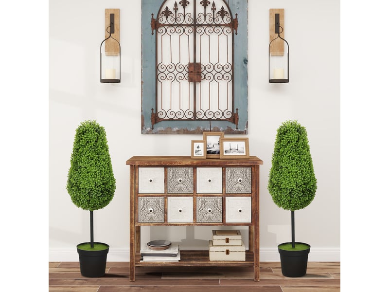  Lot de 2 plantes artificielles en buis de 90 cm en forme de larme, plantes artificielles en plastique en pot, décoration moderne  - Conforama D