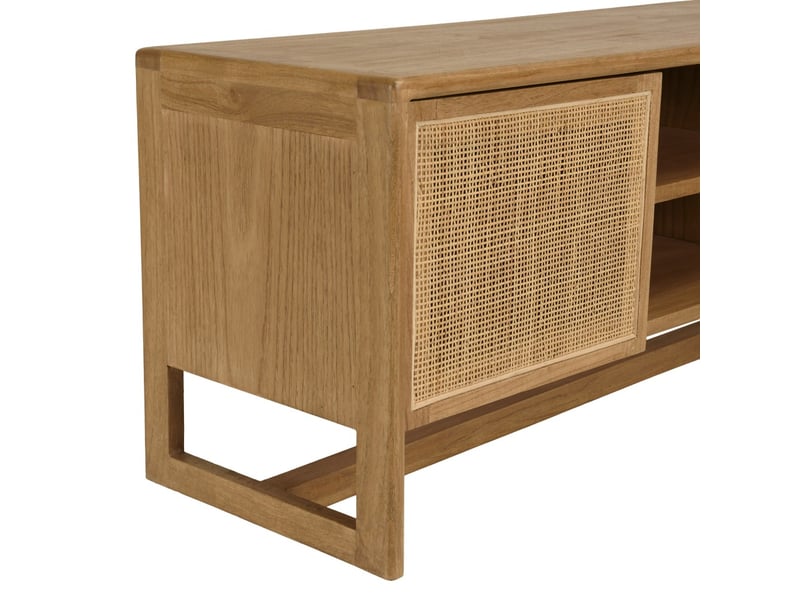 Amy - meuble tv 3 portes 2 niches l180cm en bois de mindi et rotin naturel  - Conforama D