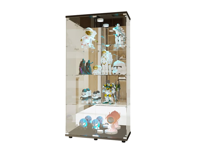  Vitrine en verre avec led- verre trempé miroir- vitrine armoire pour collection-4 niveaux- 2 portes-serrure de sécurité- 80×36×164cm-noir  - Conforama A