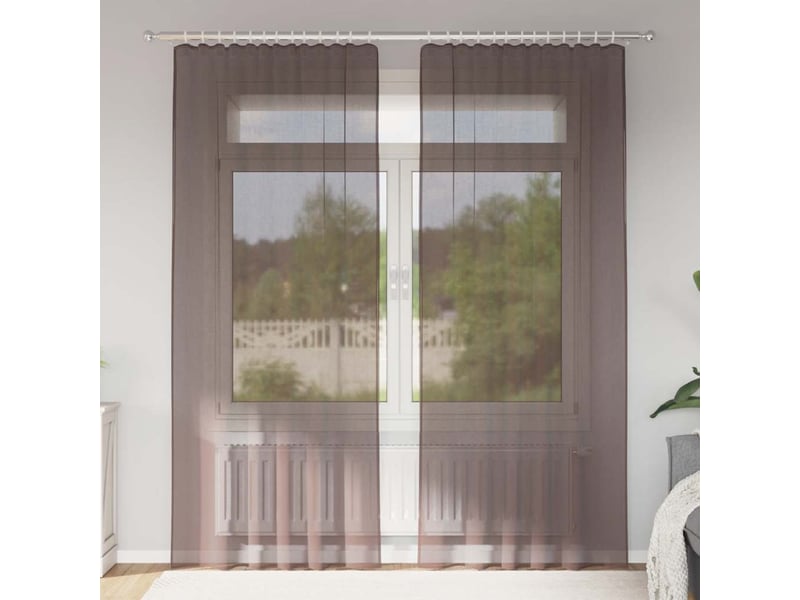  Lot de 2 rideaux en voile, voilages avec passants marron cf44446  - Conforama B