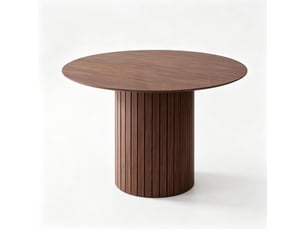Table de salle à manger ronde pour 4 à 6 personnes avec pied cylindrique en bois, diamètre 120 cm, marron foncé