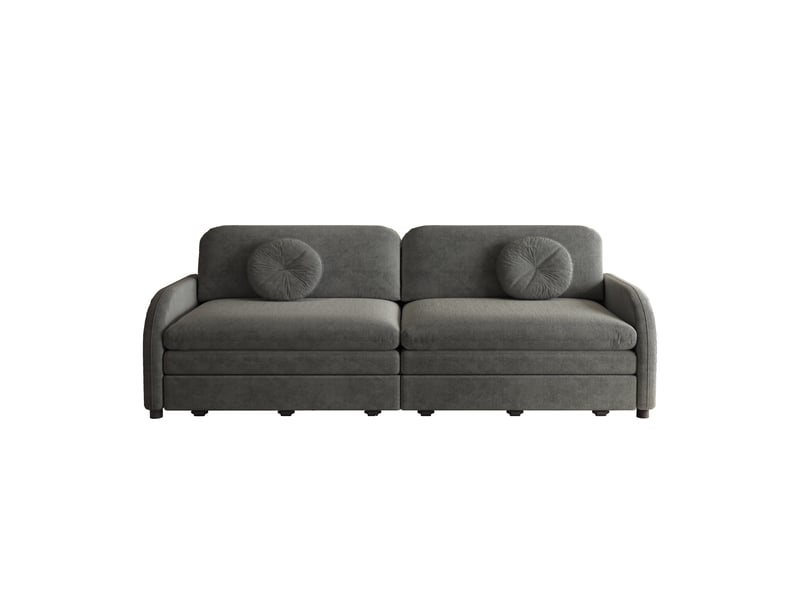  Canapé convertible 3 places 206 x 84 x 90 cm en chenille, 3-en-1 avec coussins amovibles et poches latérales, gris  - Conforama A