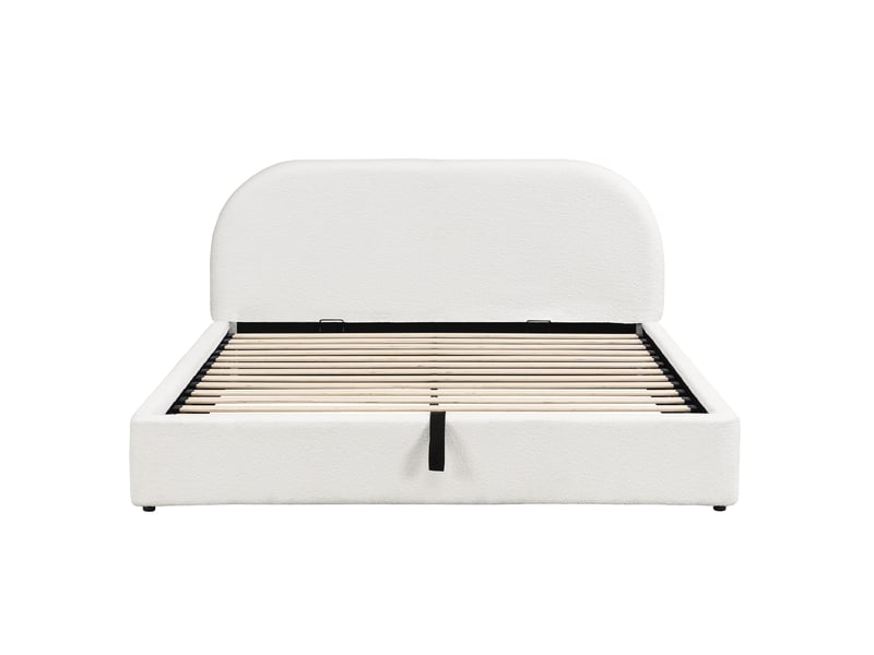  Lit coffre 180x200 cm, lit adulte avec sommier à lattes, tissu bouclé beige, avec matelas  - Conforama E