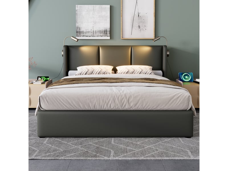  Meuble tv led 180x35x60 cm avec 4 portes-8 rangements-2 étagères en verre-trempé passe câbles-panneau de particules-blanc brillant BUYDEEMEUS - Conforama E