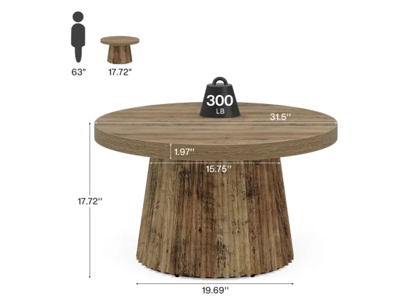  Table basse ronde 80 cm en mdf avec base striée pour salon, finition marron  - Conforama C