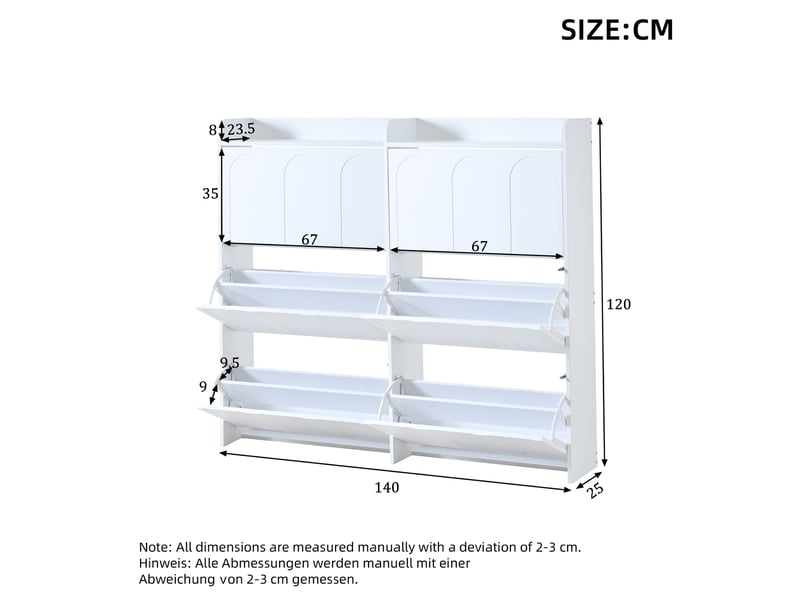  Meuble à chaussures ulevr à 6 portes abattantes, 12 étagères, 140 x 25 x 120 cm, mdf blanc  - Conforama C