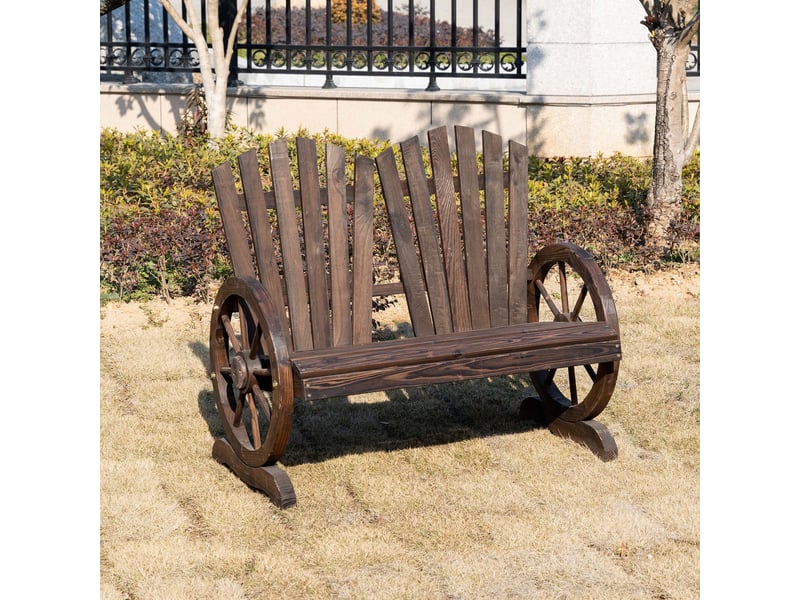  Banc jardin 2 places bois massif, accoudoirs, max 250 kg, rustique, jardinterrasse, 108x66x95 cm, marron foncé.  - Conforama D