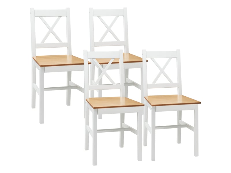  Lot de 4 chaises de salle à manger en bois massif chaise de cuisine esprit campagne dossier blanc croisé et chêne  - Conforama B