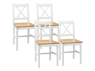 Lot de 4 chaises de salle à manger en bois massif chaise de cuisine esprit campagne dossier blanc croisé et chêne