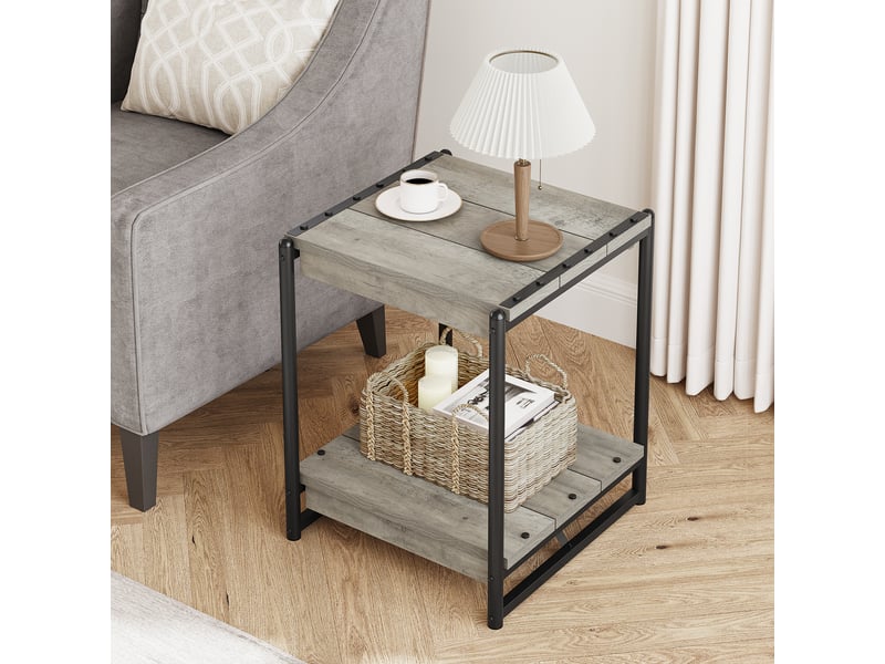  Table basse carrée 2 étagères bois massif, cadre métal, style industriel rustique, facile à assembler, idéale salon chambre : gris PHO_0VWPBFXP - Conforama D