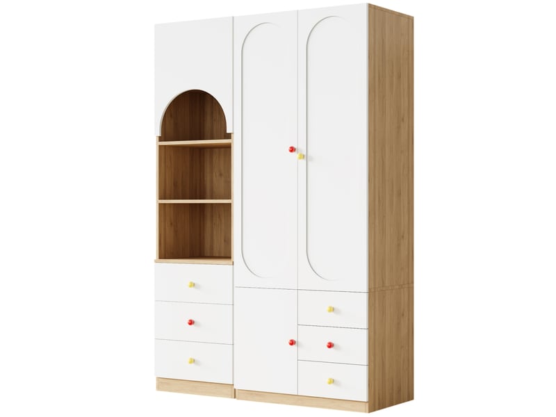  Ensemble armoire enfant 80x50x200 cm + étagère 50x50x200 cm, 2 portes, tiroirs et tringle, rangement chambre, mdf blanc et naturel OMNIGLINT TRADING LTD - Conforama A