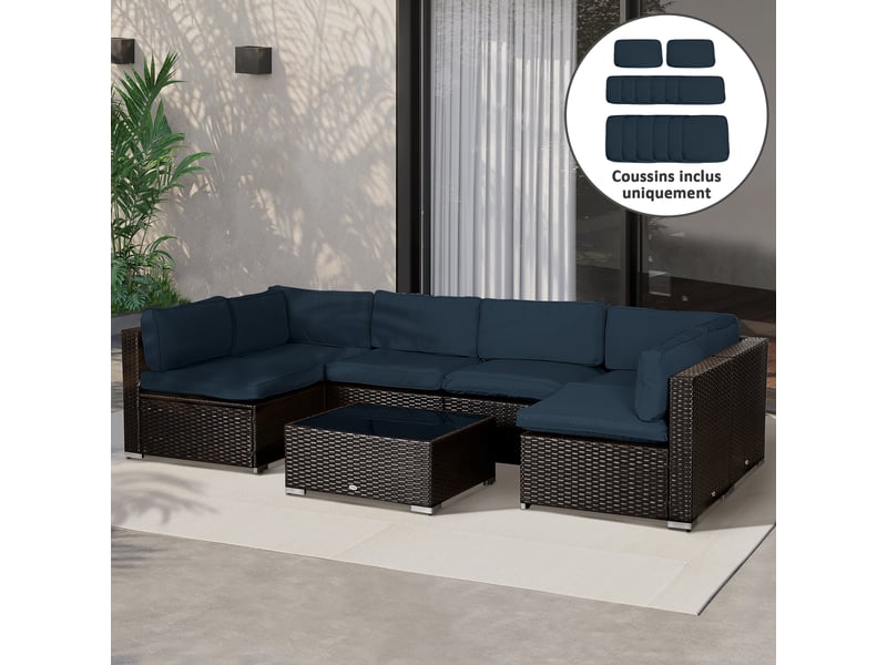  Lot de 14 housses de rechange coussins salon de jardin - 6 housses coussin d'assise, 8 housses coussin dossier bleu  - Conforama D