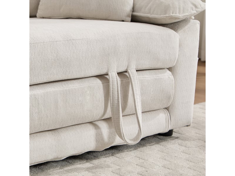  Canapé futon convertible en lit, canapé convertible deux places blanc en tissu chenille, couchage pliable pour salon et chambre  - Conforama C
