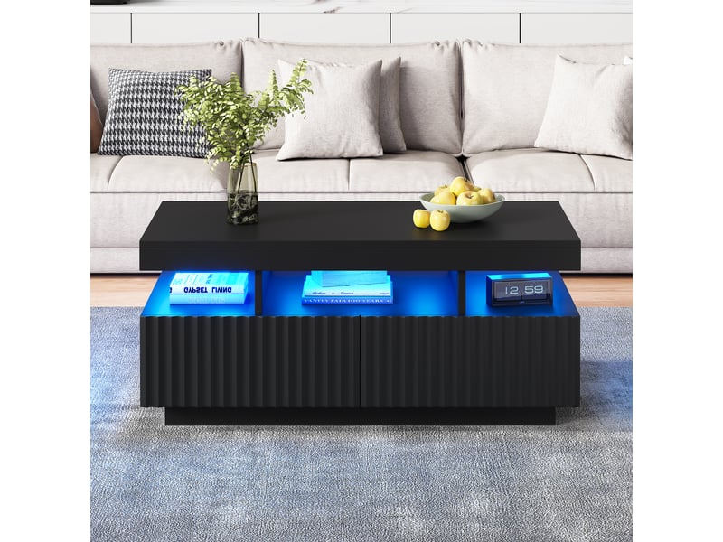 Table basse rectangulaire noir avec 2 tiroirs - 50x100 cm led panneau de particules table basse noir - Conforama B