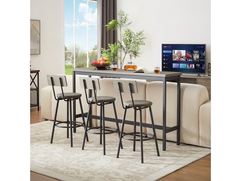  Ensemble table et chaises de bar avec 1 table et 3 tabourets  - pieds réglables - panneau de particules et acier - noir et gris  - Conforama C